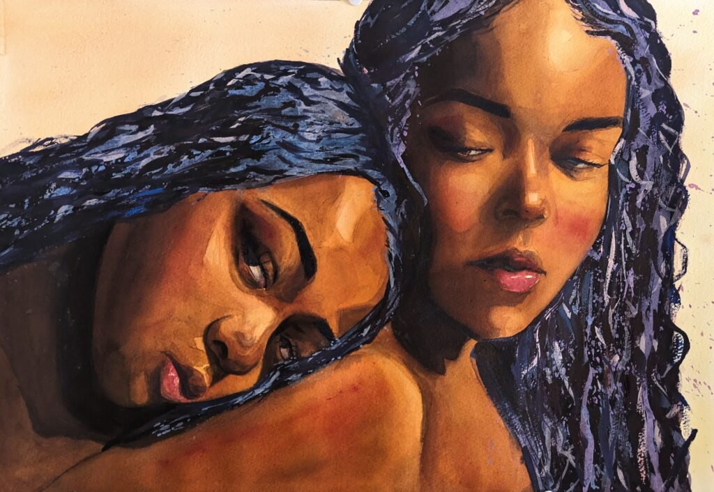 Aquarelle deux femmes noires.